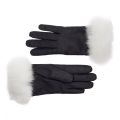Women's Rabbit Fur Lined Leather Gloves with White Fur Cuff